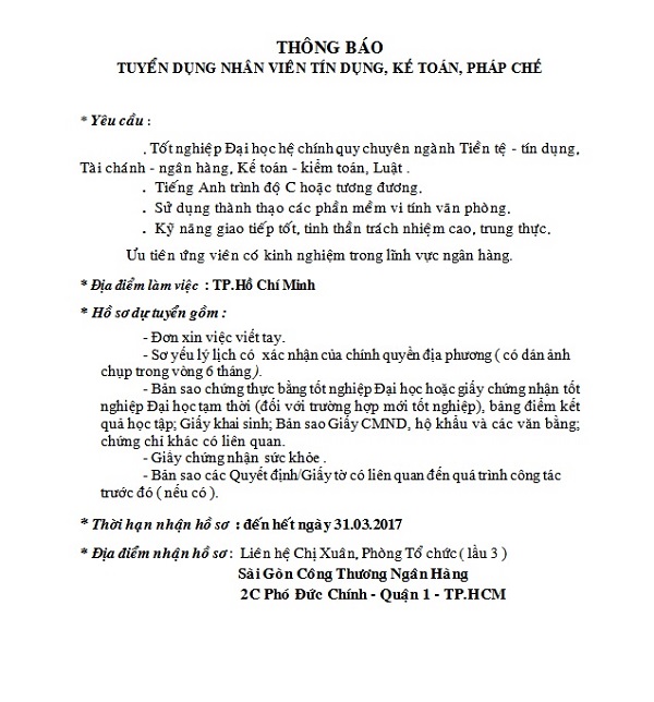 Mẫu đăng tin tuyển nhân viên kế toán