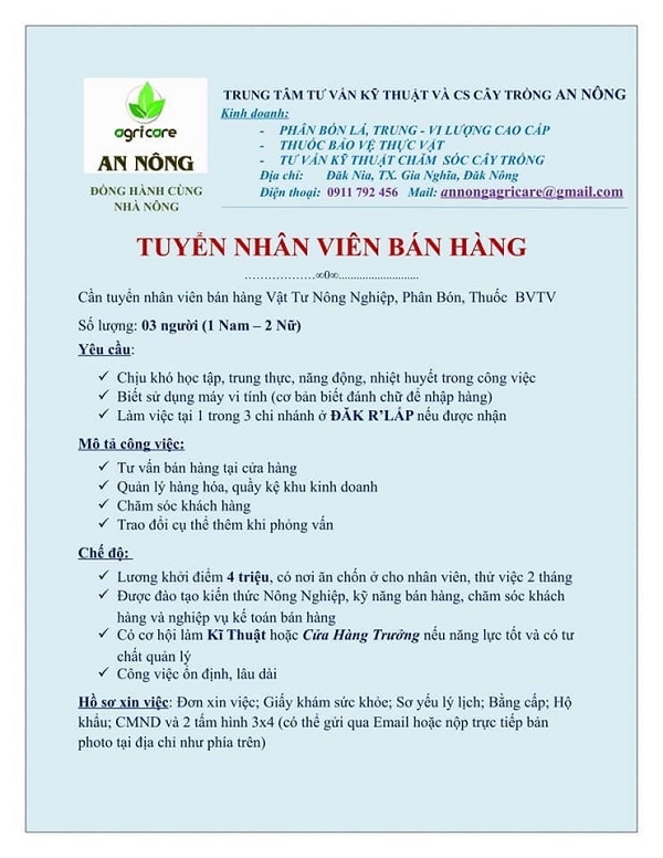 Mẫu đăng bài tuyển nhân viên bán hàng